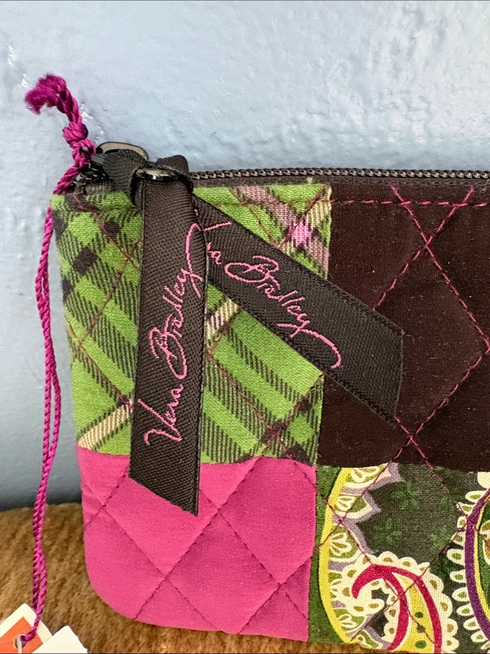 Vera Bradley Quilted Patchwork Zipped Pouch in Pink, Orange & Green